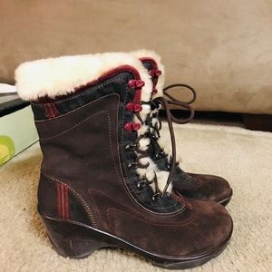 Brown, heeled boots.